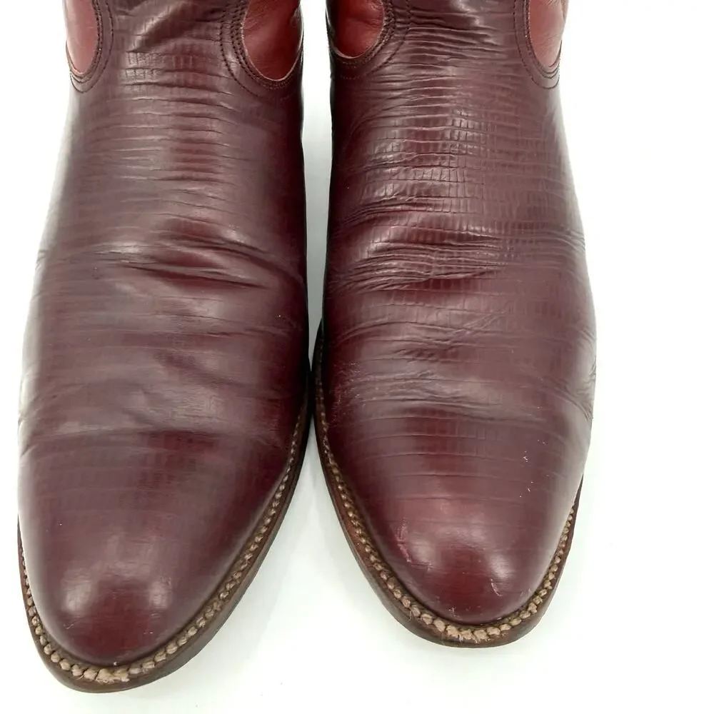 VTG Siete Leguas Red Leather Lizard Embossed Thunderbird Cowboy Boots Size 10E